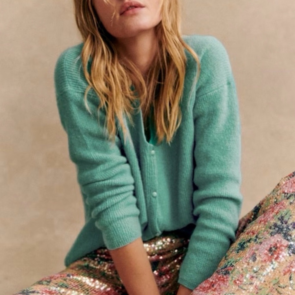 Sezane Light Green Cardigan Sweater